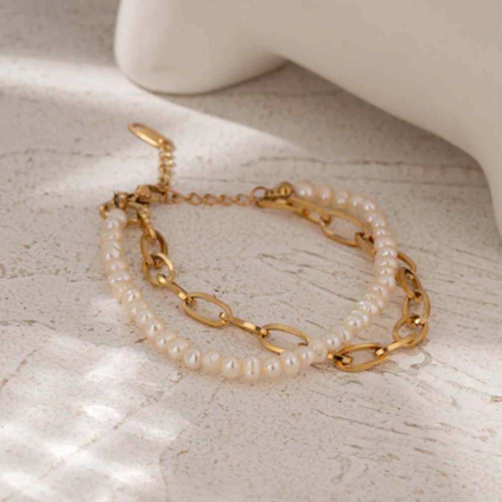 New 18K Gold Natural Pearls Double Layer Bracelet - Picture 9 of 11